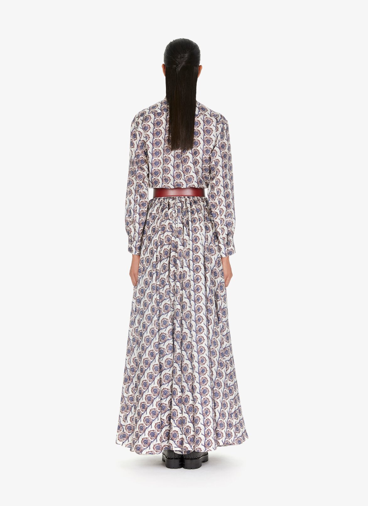 Wide printed habotai silk shirt  ALAÏA BLANC/MARRON WIDE PRINTED HABOTAI SILK SHIRT